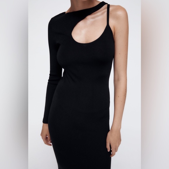 Zara Black Cut Out Knit Dress Size S - Picture 6 of 10